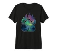 Northern Lights Bear Alaska Aurora Borealis River Scene Art Premium T-Shirt
