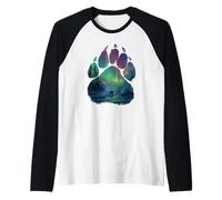 Northern Lights Bear Alaska Aurora Borealis River Scene Art Raglan Baseball Tee