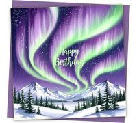 Northern Lights birthday card aurora borealis Card with Purple Envelope