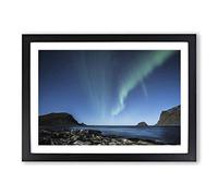 Northern Lights Blue Sky Iceland Framed Print | A2 Black Framed Wall Art | Ready to Hang | Modern Landscape Picture | Living Room Bedroom Lounge Office