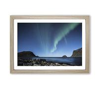 Northern Lights Blue Sky Iceland Framed Print | A2 Oak Framed Wall Art | Ready to Hang | Modern Landscape Picture | Living Room Bedroom Lounge Office