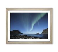 Northern Lights Blue Sky Iceland Modern Framed Print | A2 Oak Framed Wall Art | Ready to Hang | Modern Landscape Picture | Living Room Bedroom Lounge Office