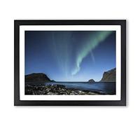Northern Lights Blue Sky Iceland Modern Framed Print | A3 Black Framed Wall Art | Ready to Hang | Modern Landscape Picture | Living Room Bedroom Lounge Office