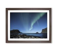 Northern Lights Blue Sky Iceland Modern Framed Print | A3 Walnut Framed Wall Art | Ready to Hang | Modern Landscape Picture | Living Room Bedroom Lounge Office