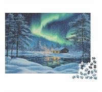 Northern Lights Cabin 1000pc Jigsaw Puzzle for Adults Cosy Night In Stress Relief Puzzle Brain Teaser Eco-friendly 70x50cm/1000pcs