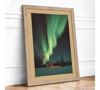 Northern Lights Cabin Vintage Framed Wall Art Print A1 (84.1×59.4cm) Oak, Wall Decor for Living Room, Bedroom, Office & Home, Ready to Hang, Art Gift
