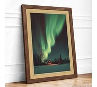 Northern Lights Cabin Vintage Framed Wall Art Print A1 (84.1×59.4cm) Walnut, Wall Decor for Living Room, Bedroom, Office & Home, Ready to Hang, Art Gift