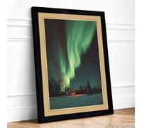 Northern Lights Cabin Vintage Framed Wall Art Print A3 (42×29.7cm) Black, Wall Decor for Living Room, Bedroom, Office & Home, Ready to Hang, Art Gift
