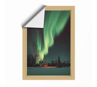 Northern Lights Cabin Vintage Unframed Wall Art Print A3 (42×29.7cm), Wall Decor for Living Room, Bedroom, Office & Home, Art Gift