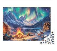 Northern Lights Campfire 1000 Pieces Puzzle ForAdults Kids Colorful Aurora Mountain Camp Home Decoration Educational Game Gifts Puzzles for Adults Jigsaw Puzzles for Adults 52x38cm/1000pcs