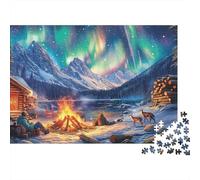 Northern Lights Campfire Jigsaw Puzzle for Couples 1000 Pieces Travel Jigsaw Puzzle Home Entertainment 38x26cm/1000pcs