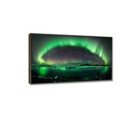 Northern Lights Canvas Wall Art Colorful Aurora Borealis Wall Decor green glow reflects Pictures Print on Canvas Nature Landscape Poster for Living Room Bedroom Decor 60x96cm24"x38" GoldFrame