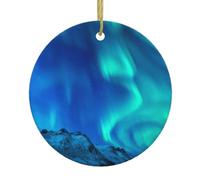 Northern Lights Christmas Tree Ceramic Ornaments Pendants, Personalized Round Xmas Ornaments for Novel 1 Piece