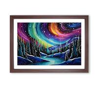 Northern Lights Constructivism Framed Print | A2 Walnut Framed Wall Art | Ready to Hang | Modern Landscape Picture | Living Room Bedroom Lounge Office