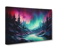 Northern Lights Contemporary Canvas Print | Gallery Wrapped 30mm Frame Wall Art | 30x20 inches | Ready to Hang | Contemporary Picture | Living Room Bedroom Lounge Office