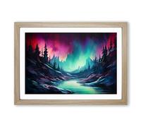 Northern Lights Contemporary Framed Print | A2 Oak Framed Wall Art | Ready to Hang | Contemporary Landscape Picture | Living Room Bedroom Lounge Office