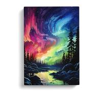 Northern Lights Dadaism Art Canvas Print | Gallery Wrapped 30mm Frame Wall Art | 30x20 inches | Ready to Hang | Contemporary Picture | Living Room Bedroom Lounge Office