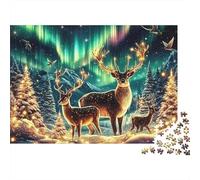Northern Lights Deer 1000 Piece Jigsaw Puzzles Aurora with Deer in Forest for Adults Educational Game Beautiful Decoration Difficult Challenging Birthday Gifts 70x50cm/1000pcs