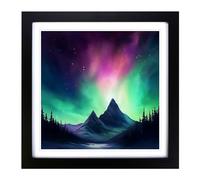 Northern Lights Digital Art No.4 Framed Print | 18x18 Inch Black Framed Wall Art | Ready to Hang | Modern Landscape Picture | Living Room Bedroom Lounge Office