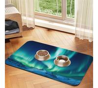 Northern Lights Dog Food Mats for Floors, 12x18 Inch Non-Slip Super Absorbent Pet Food Mat, Dishwasher Dog Mat for Food and Water, Cute Rubber Quick Dry Pet Feeding Mat for Dogs Puppy Cats