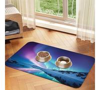 Northern Lights Dog Food Mats for Floors, 12x18 Inch Non-Slip Super Absorbent Pet Food Mat, Dishwasher Dog Mat for Food and Water, Cute Rubber Quick Dry Pet Feeding Mat for Dogs Puppy Cats