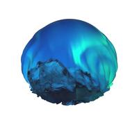 Northern Lights Double Layer Reusable Shower Cap with Elastic Band Design, Fits Most Head Sizes