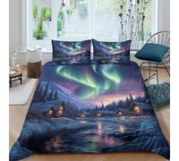 Northern Lights Duvet Cover Bedding Set Size For Kids Teens Adult Arctic Glow Quilt Covers Comforter Sets Lightweight Bedroom Decor Double(200x200cm)
