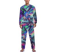 Northern Lights Eagle Truck Men's Pajamas Sets Satin Silky Long Sleeve Top And Pant Loungewear with Pockets XL