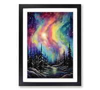 Northern Lights Expressionism Framed Print | A2 Black Framed Wall Art | Ready to Hang | Eclectic Landscape Picture | Living Room Bedroom Lounge Office