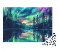 Northern Lights Forest 1,000 Piece Jigsaw Puzzle for Adults Northern Lights over Forest And still Water Premium Sturdy Challenging Stress Relief Family Game 70x50cm/1000pcs