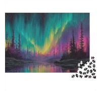 Northern Lights Forest 1000 Piece Jigsaw Puzzles Vibrant Aurora Borealis Sky for Adult Educational Games Beautiful Decoration Challenge High Difficulty Birthday Gifts 38x26cm/1000pcs