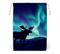 Northern Lights Forests and Moose Drawstring Bags Portable Makeup Pouch Gift Bag Storage Organiser