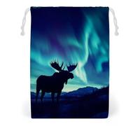 Northern Lights Forests and Moose Drawstring Bags Portable Makeup Pouch Gift Bag Storage Organiser