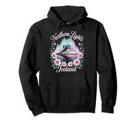 Northern Lights Iceland, Fun Aurora Borealis Floral Mountain Pullover Hoodie