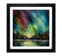 Northern Lights Impressionism Framed Print | 18x18 Inch Black Framed Wall Art | Ready to Hang | Impressionist Landscape Picture | Living Room Bedroom Lounge Office