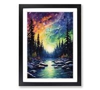 Northern Lights Impressionism Framed Print | A2 Black Framed Wall Art | Ready to Hang | Impressionist Landscape Picture | Living Room Bedroom Lounge Office