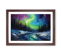 Northern Lights Impressionism Framed Print | A2 Walnut Framed Wall Art | Ready to Hang | Impressionist Landscape Picture | Living Room Bedroom Lounge Office