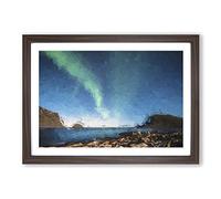 Northern Lights in Iceland in Abstract Framed Print | A2 Walnut Framed Wall Art | Ready to Hang | Abstract Landscape Picture | Living Room Bedroom Lounge Office
