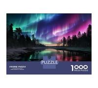 Northern Lights in Norway 1000 Pcs Premium Cardstock Jigsaw Puzzle Set Lake Aurora Forest Fun And Challenging Family Game As Beautiful Decoration Puzzle, 52x38cm/1000pcs
