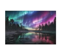 Northern Lights in Norway Jigsaw Puzzles for Kids 1000 Pieces 3d Wooden Puzzle Decompression Game for Adults Women Girl Educational Game Toys （75×50cm）