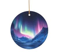 Northern Lights in The Andes Mountains Christmas Tree Hanging Ornaments Round Shape Xmas Pendant Decorations Party, 25cm Golden Rope for Tree Decorations 8cm