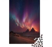 Northern Lights in The Desert,Puzzles Pyramids Gemusterte Nachhaltige Puzzles Für Erwachsene Hochwertige Holzspielpuzzles 70x50cm/1000pcs