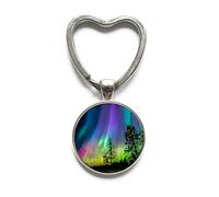 Northern Lights Key Ring, Northern Light Jewelry, Light Heart Keychain, Aurora Borealis Heart Keychain, Aurora Heart Keychain，Q0045 (Y1), Silver