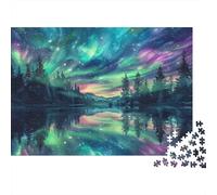 Northern Lights Lake 1000 Piece Colorful Aurora Lake Jigsaw Puzzle For Adults Thick Card Board Relaxation Difficult Game Wall Decoration & Gifts 38x26cm/1000pcs