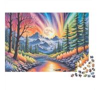 Northern Lights Landscape Sturdy 1000 Piece Jigsaw Puzzle for Adults Colorful Aurora Sky over Mountain River Path Premium Vibrant Challenging Stress Relief Game 38x26cm/1000pcs