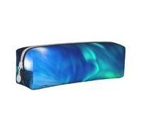 Northern Lights Leather Pencil Case Zipper Pencil Pouch Pen Holder Case Stationery Bag for School Work Office