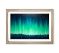 Northern Lights Minimalism Framed Print | A2 Oak Framed Wall Art | Ready to Hang | Minimalist Landscape Picture | Living Room Bedroom Lounge Office