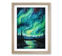 Northern Lights Modern No.2 Framed Print | A2 Oak Framed Wall Art | Ready to Hang | Modern Landscape Picture | Living Room Bedroom Lounge Office