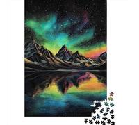 Northern Lights Mountain Jigsaw Puzzle for Adults 1000 Piece Jigsaw Puzzle Paper Natural Reflection Landscape Family Game Relaxation Focus Home Gift 52x38cm/1000pcs