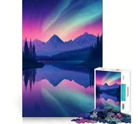Northern Lights Mountain Lake Hard Jigsaw Puzzle for Adults 1000 Pieces Smart Game Home Enjoy Image Assembly Festive Gift (38x52cm)